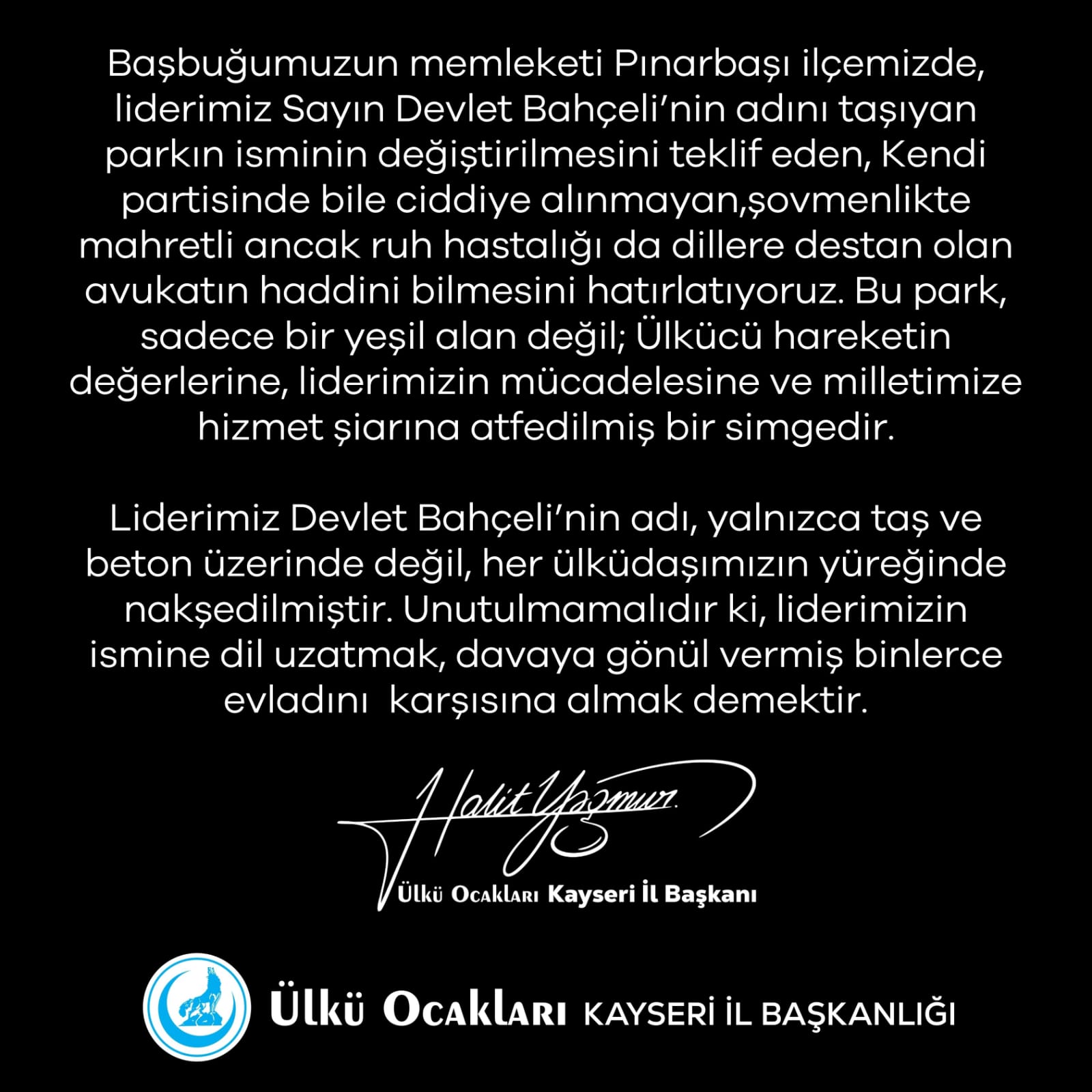 Halit Yağmur'dan Devlet Bahçeli Parkı'nın isim değişikliği teklifine sert tepki